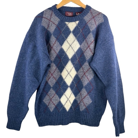 Cambridge Classics All Wool Shetland Argyle Sweater Blue Mens L - Picture 1 of 5